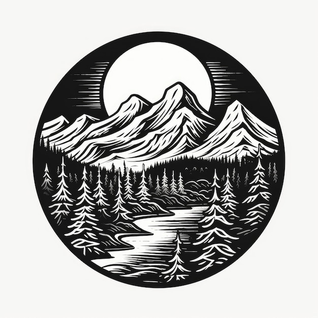 Photo mountain logo black and white ai generated image