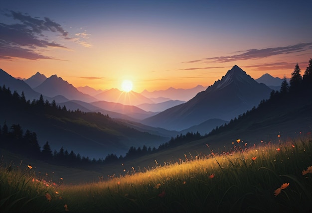 mountain meadow in evening