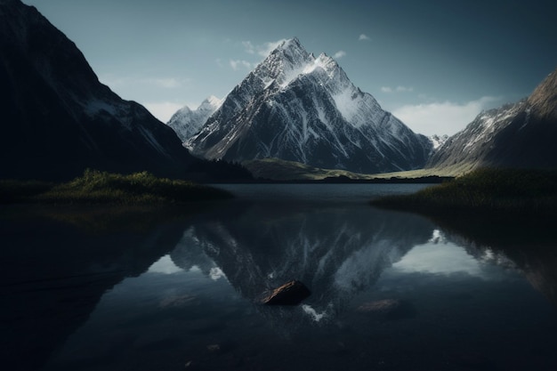 A mountain in the middle of a lake