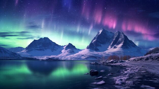 Photo mountain northern lights background