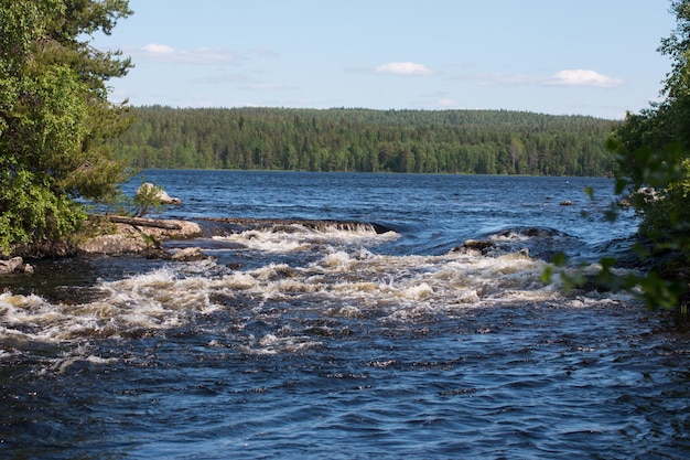Mountain northern rivers with a threshold and a waterfall Republic of Karelia