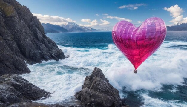 Foto cuori di palloncino rosa dell'oceano