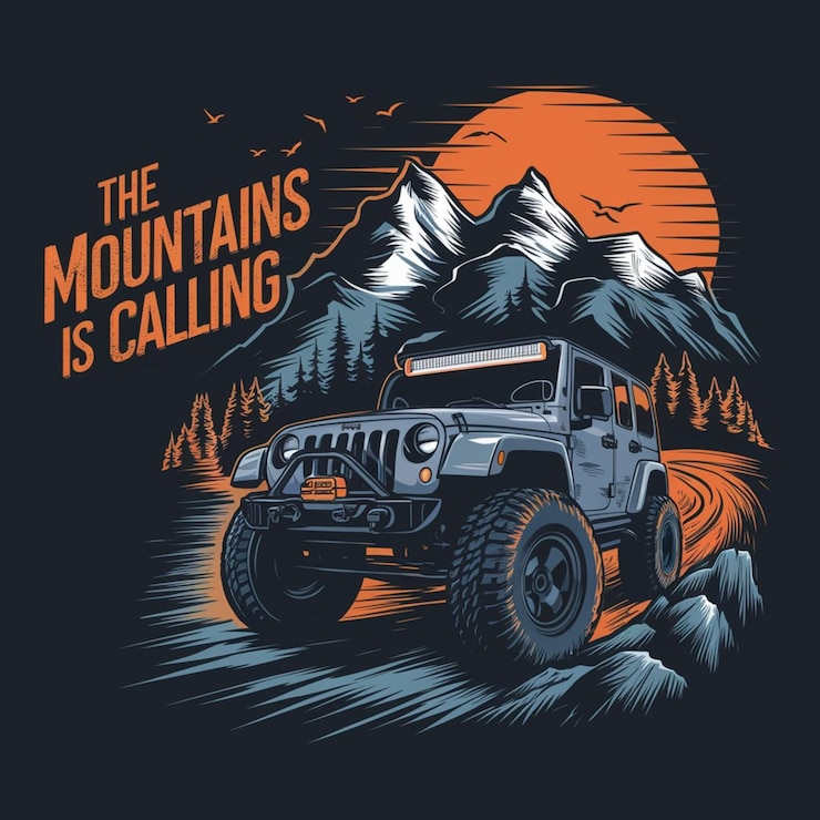 Foto mountain offroad moderne auto t shirt ontwerp