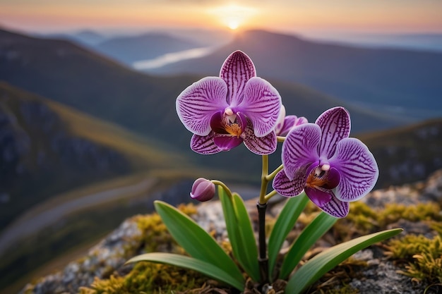 Photo mountain orchids at sunset