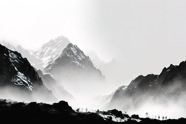 A mountain painting a beautiful landscape hand painting in black and white