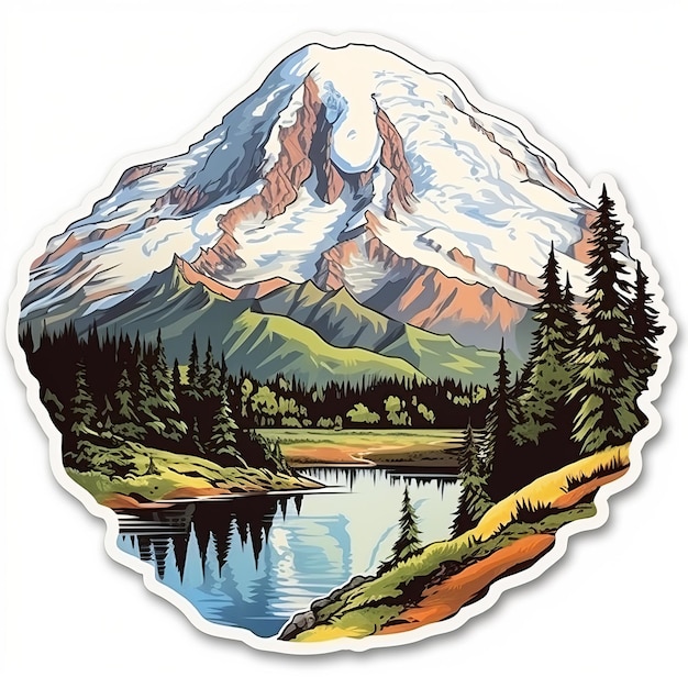 Photo mountain park sticker detailed realistic die cut sticker