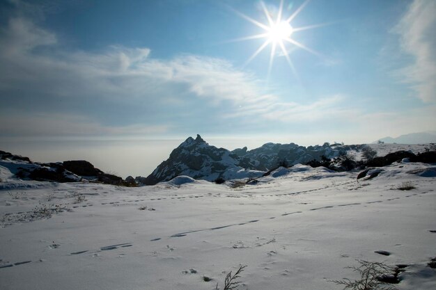 On the mountain pass in the cold