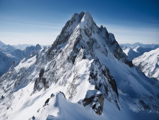 A mountain peak is seen in the distance.