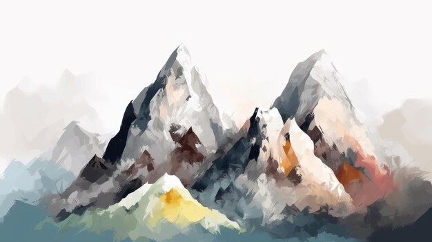 Mountain peak landscape watercolor minimal flat illustration AI generation
