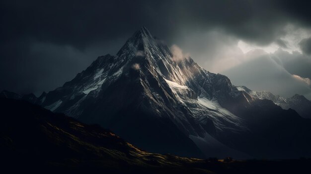 Mountain peak landscape with cinematic lighting AI generation