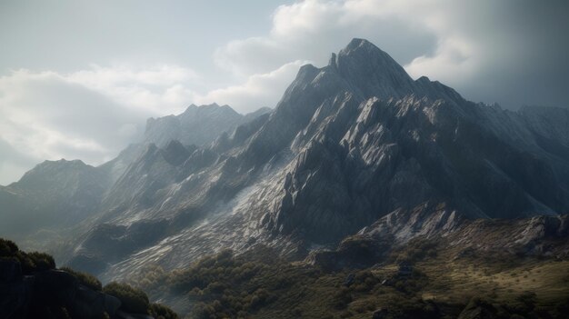 Mountain peak landscape with cinematic lighting AI generation