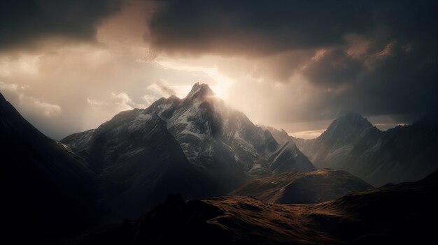 Mountain peak landscape with cinematic lighting AI generation
