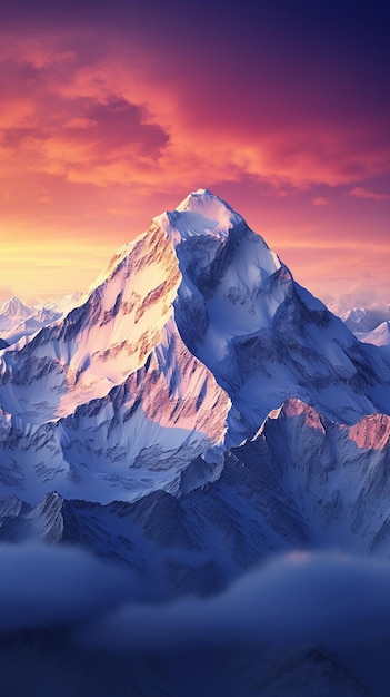 Фото Горная вершина панорамный закат заснеженный хребет красота в природе