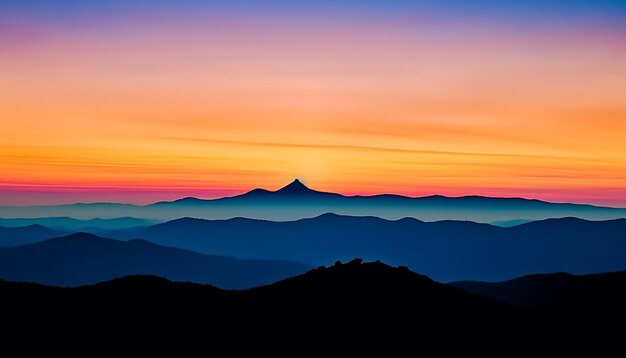 写真 夜明けの山頂のシルエット ai が生成した自然の美しさの太陽光