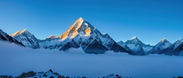 Mountain peak of the tibetan snowcapped mountains a beautiful panorama of the mountains at sunset of the day generative ai