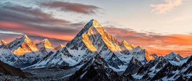 Mountain peak of the tibetan snowcapped mountains a beautiful panorama of the mountains