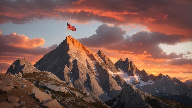 Mountain Peak with Flag