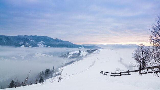 Горная вершина со снежным ветром Зимний пейзаж Холодный день со снегом
