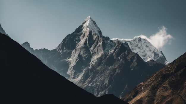 A mountain peak with snow on the top