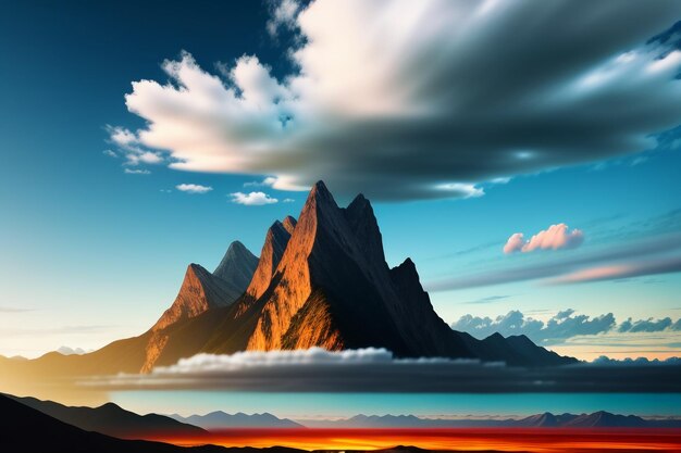 Mountain peaks under blue sky and white clouds natural scenery wallpaper background photography