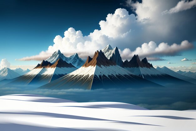 Mountain peaks under blue sky and white clouds natural scenery wallpaper background photography