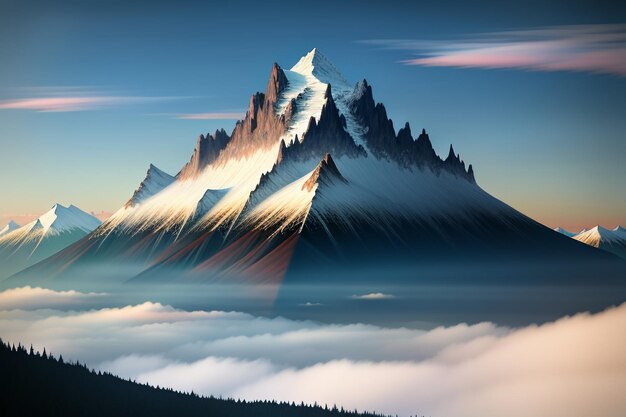 青い空と白い雲の下の山の峰自然の風景の壁紙の背景写真