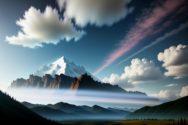 Горные вершины под голубым небом и белыми облаками, природные пейзажи, обои, фоновая фотография
