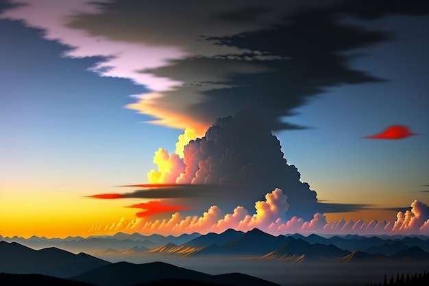 青い空と白い雲の下の山の峰自然の風景の壁紙の背景写真