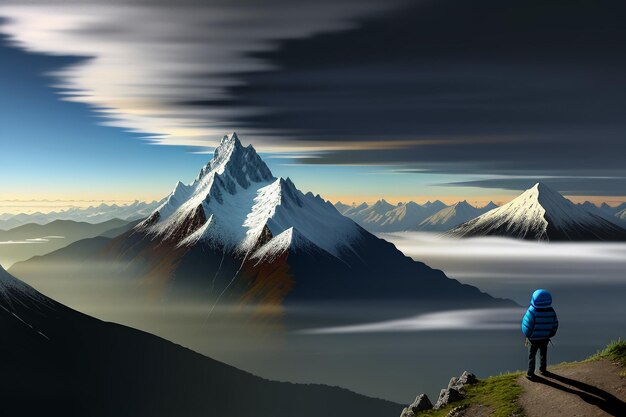 Горные вершины под голубым небом и белыми облаками, природные пейзажи, обои, фоновая фотография