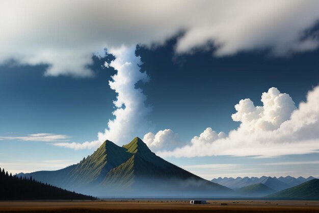 青い空と白い雲の下の山の峰自然の風景の壁紙の背景写真