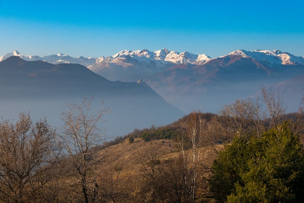 Mountain peaks and snowcapped ridges in the Alps