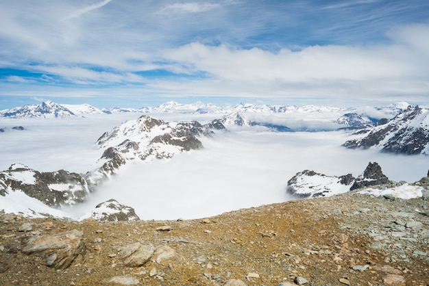 Mountain peaks and snowcapped ridges in the Alps