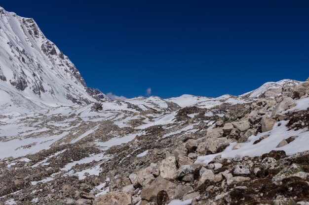 Mountain peaks at Thorong La Manaslu pass Himalayas