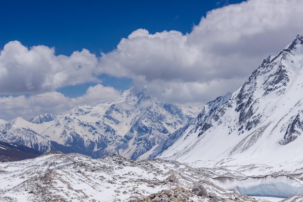 Mountain peaks at Thorong La Manaslu pass Himalayas