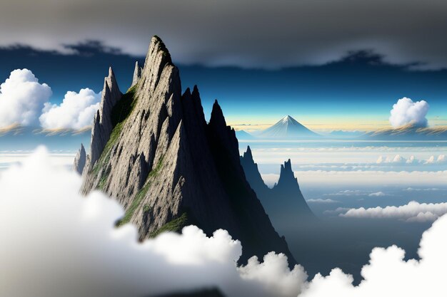 Фото Горные вершины под голубым небом и белыми облаками, природные пейзажи, обои, фоновая фотография