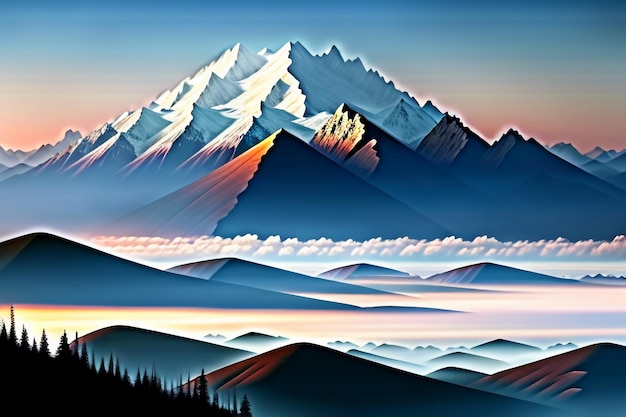 Фото Горные вершины под голубым небом и белыми облаками, природные пейзажи, обои, фоновая фотография