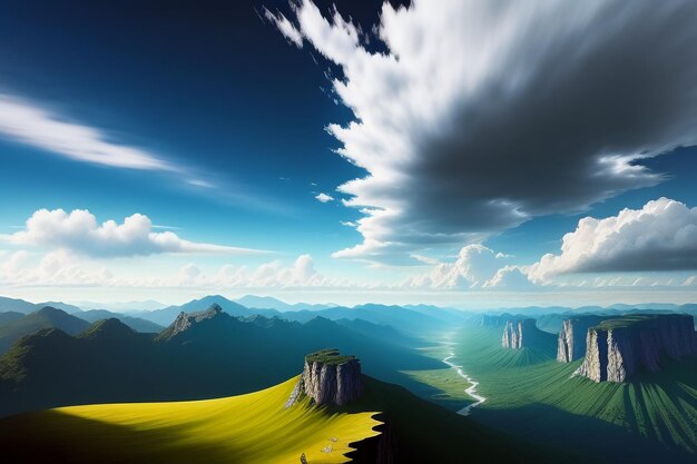 写真 青い空と白い雲の下の山頂 自然の風景 壁紙の背景写真