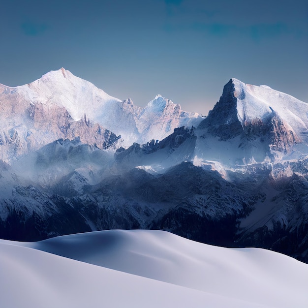 Photo mountain peaks in winter snow covered mountains landscape 3d illustration