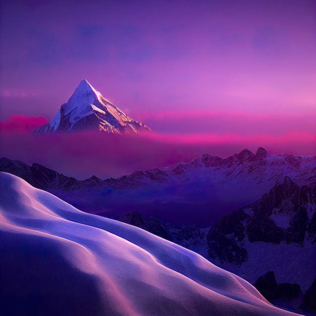 Mountain peaks in winter Snow covered mountains landscape