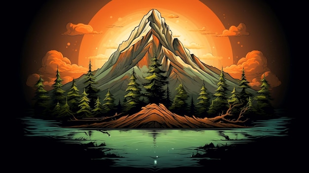 mountain and a pine tree Background