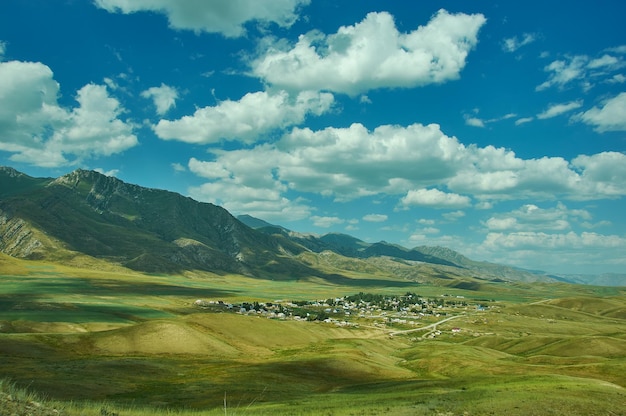 Mountain plateau road to Kazarman district of JalalAbad Region in western Kyrgyzstan