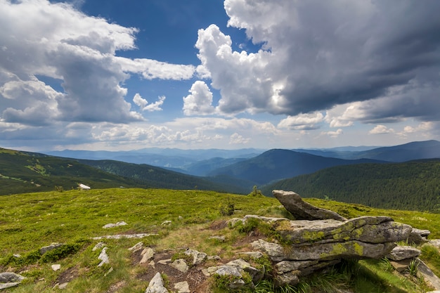 Mountain plateau with green grass