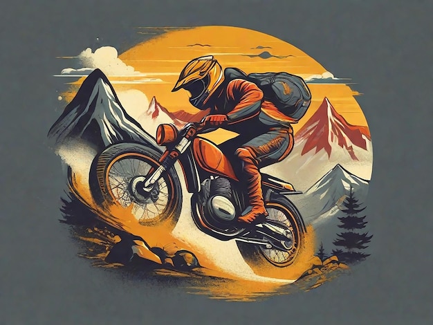 マウンテンレーシングモーターサイクルのアイイメージをTシャツデザインに