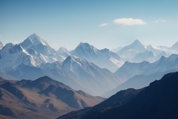 Mountain range in the distance with a blue sky and clouds