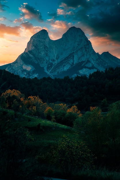 The mountain range in the evening Pedraforca mountain