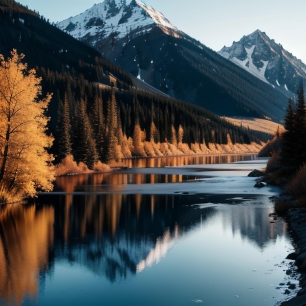 Mountain range under golden sunset