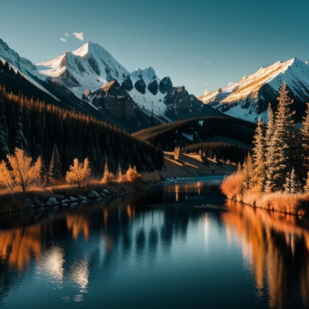 Mountain range under golden sunset