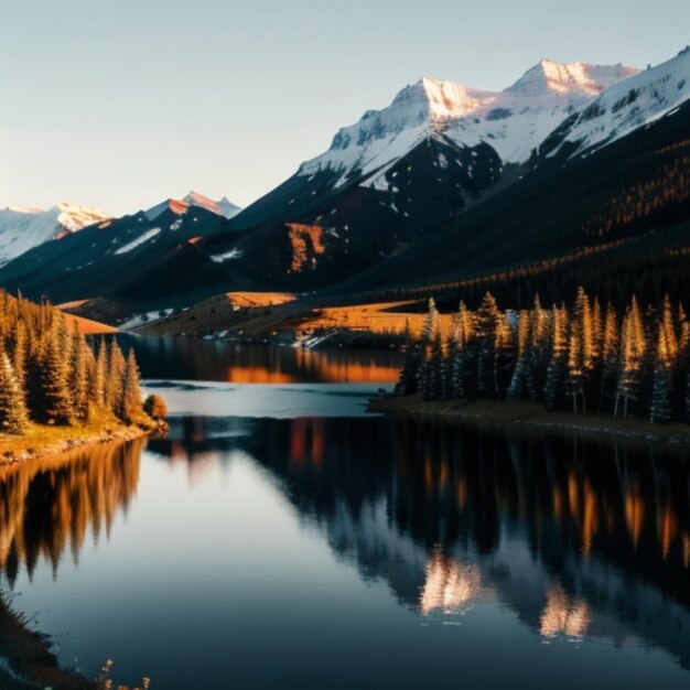 Mountain range under golden sunset