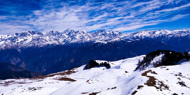 A mountain range is covered in snow and the snow is covered with snow.