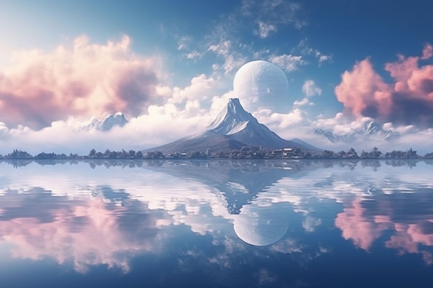 a mountain range is reflected in a lake